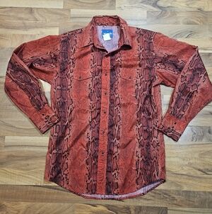 Wrangler Snakeskin Western Shirt Men’s M Red Black Pearl Snap Vintage